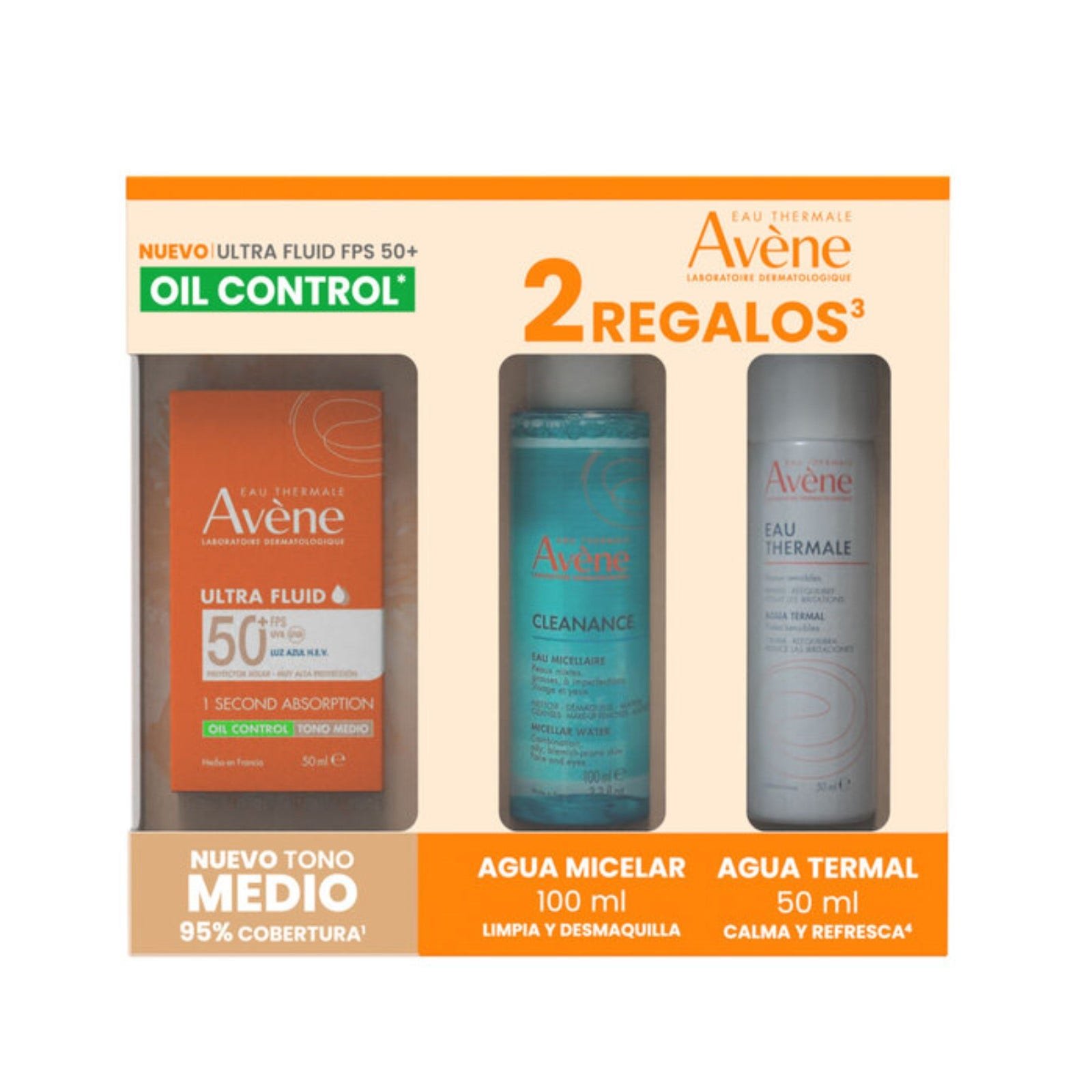 Avene Kit Sunscreen Ultra Fluid Oil Control Light 50Ml + Micellar Water 100Ml + Water Termal 50Ml