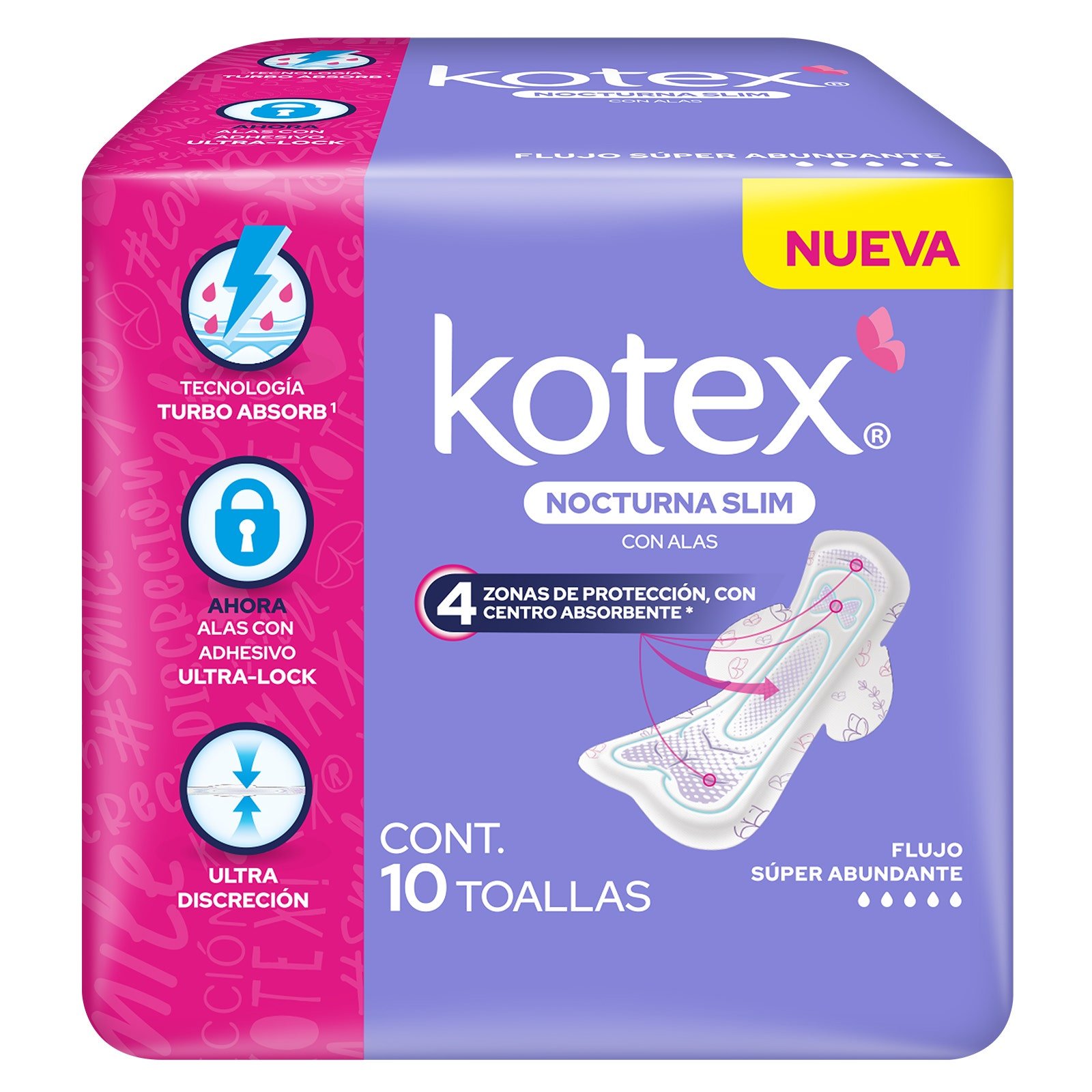Sanitary Pads Kotex Night Ultradelgada with Alas 10 pcs