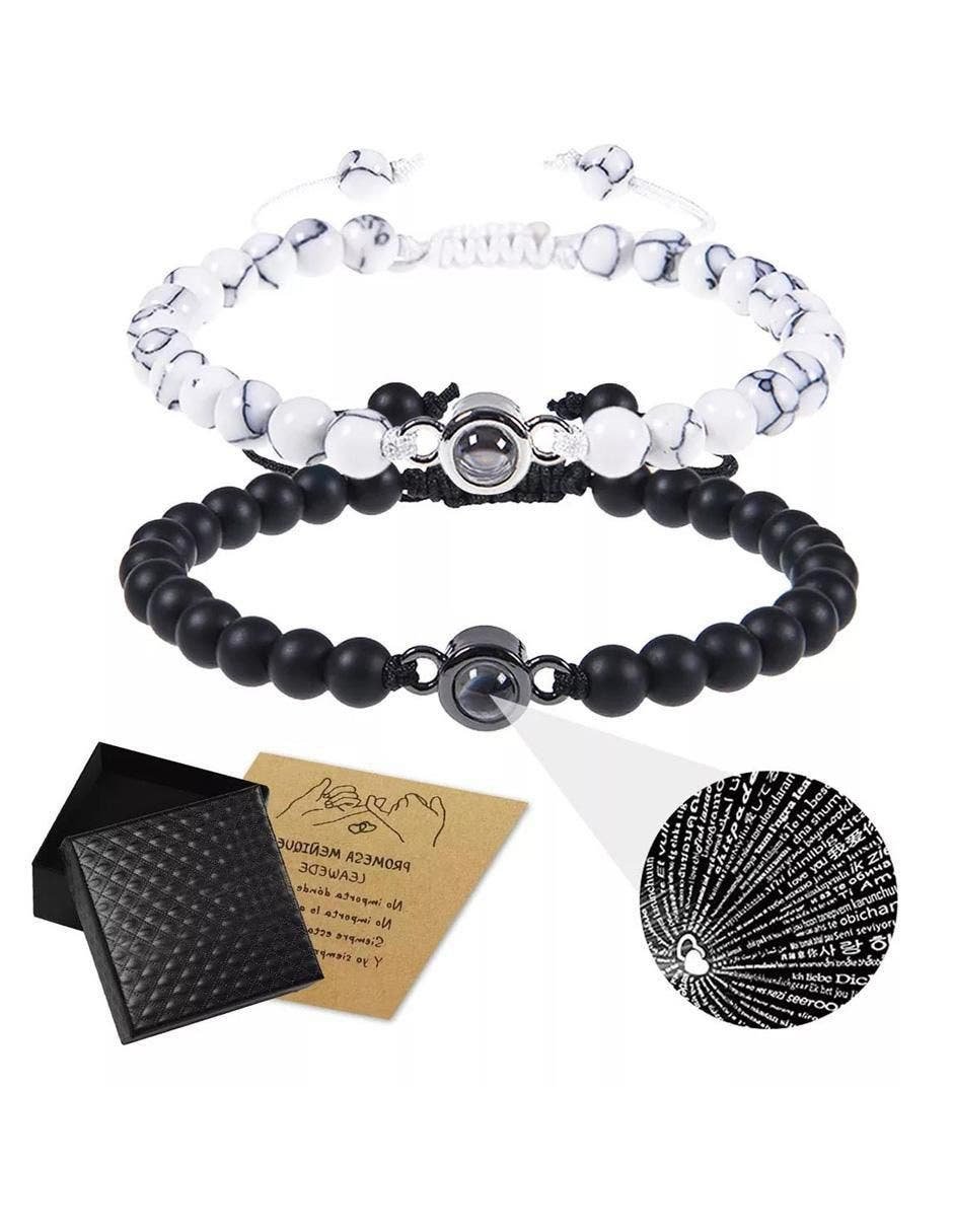 Set Pulseras for Pareja Tea Amo in 100 Idiomas with Piedra Natural